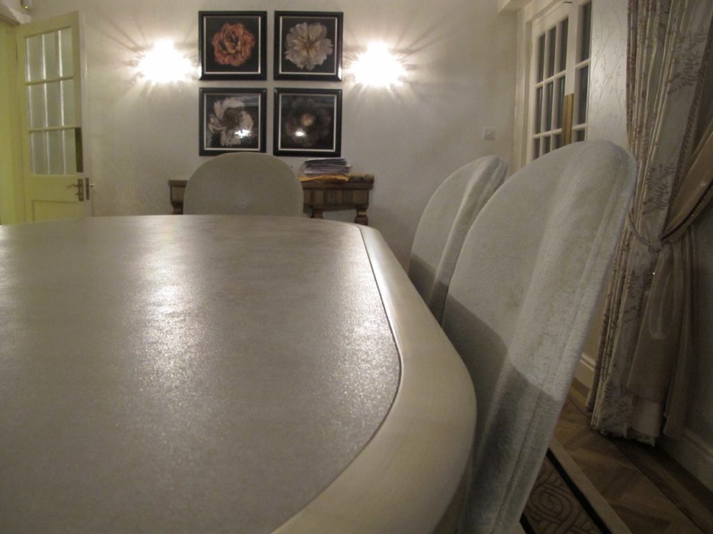 4mm thick large format porcelain tile inlaid into dining table top