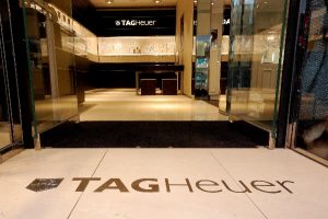 Tag heuer logo in boutique entrance at beaverbrooks jewellers leeds